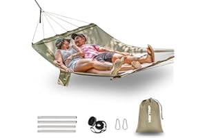 HEYTRIP Hammocks for Outside, 2 Person Hammock with Detachable Spreader Stainless Steel Bars, 12FT Portable Hammock w/ 2 Side Pocket, Outdoor Hammock 450 lb Heavy Duty Hammock, Tree Camping Hammock