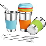 Kids Cups with Lids and Straws - ARKTEK Stainless Cups with Silicone Lid, Kids Stainless Steel Cups, Drinking Tumblers with S