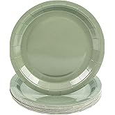 PUEVENYI 50PCS Sage Green Paper Plates - 7Inch Green Dessert Plate for Cake Salad Pizza Disposable Decoration Supplies for Anniversaries Graduation Birthday Wedding Party