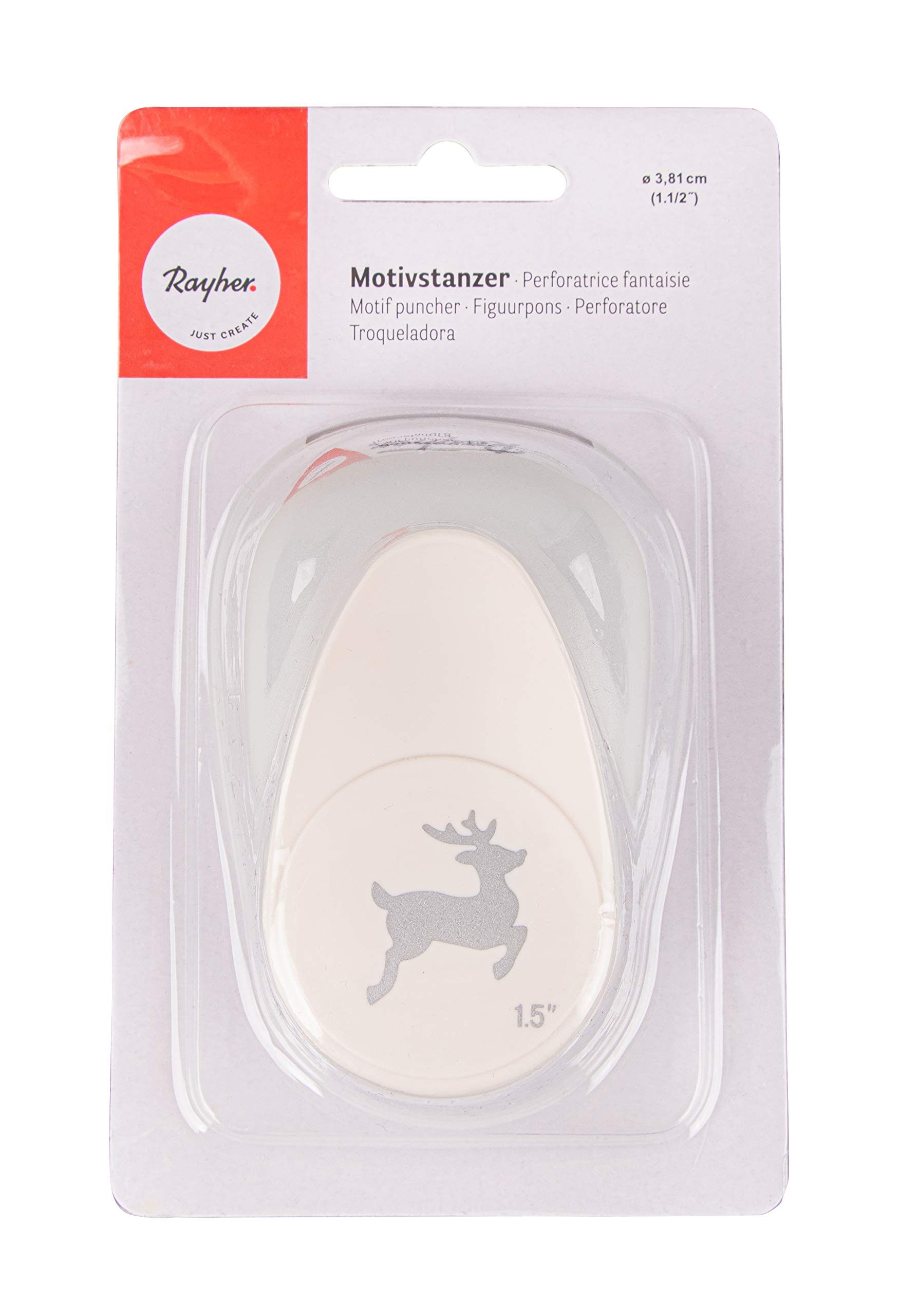 Rayher Paper Craft Punch with Reindeer Design, Lever Punch for Card Making, Scrapbooking and Paper Crafts, 3.81cm, 1.5", 89765000