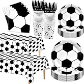 Poqirzan 146PCS Soccer Party Tableware Set Soccer Plates and Napkins Party Supplies Soccer Birthday Party Decorations Soccer Party Favor Soccer Tablecloth Plates Napkins Cups Forks Knives Serve 24