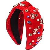 Gosuoa Football Headband for Women, Football Mom Essentials Accessories Pearl Rhinestone Knotted Headband