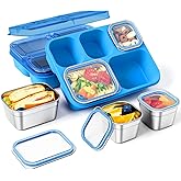 Freshmage Stainless Steel Snack Containers - 2 Pack, BPA-Free Lunch Bento Box with 5 Compartment, Reusable Food Storage Snackle Box for School, Work, and Travel, Dishwasher Safe (Blue)