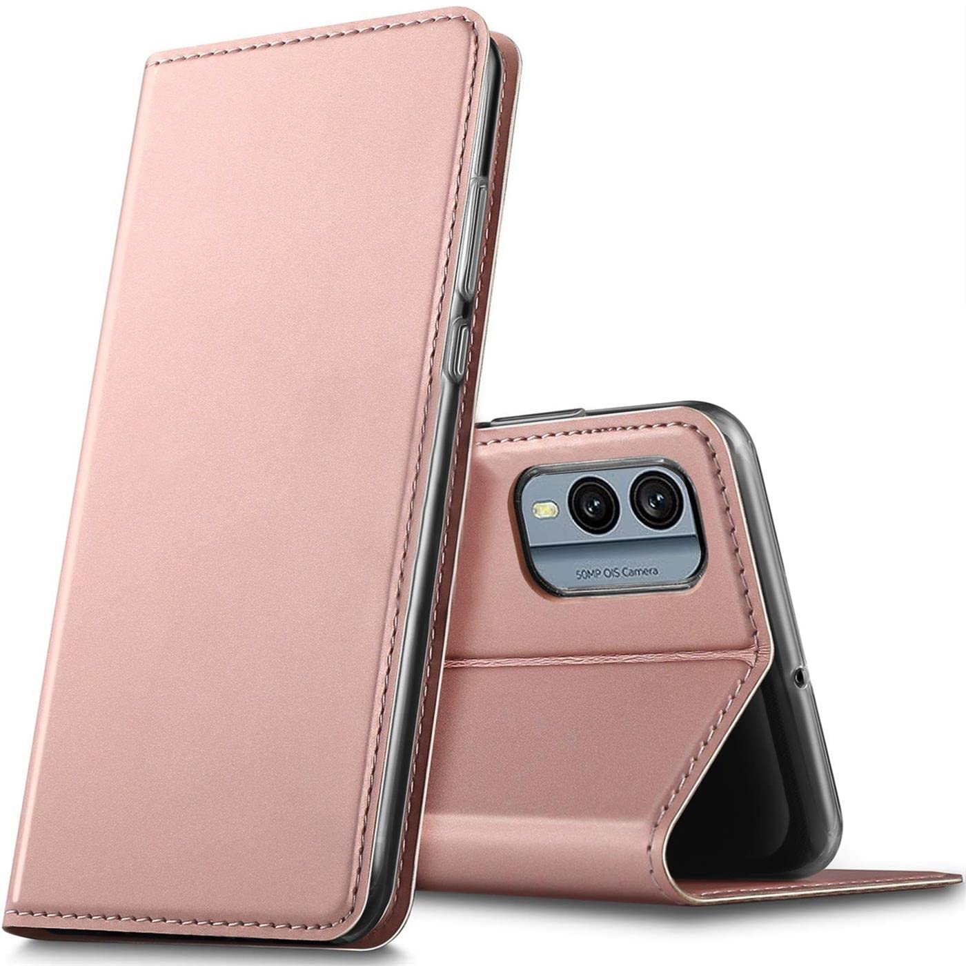 Verco Mobile phone case for Nokia X30 5G, premium mobile phone flip wallet cover for Nokia X30 5G case [integrated magnet] book case PU leather bag, rose gold