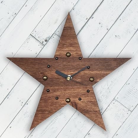 Amazon Co Jp 大人の星時計 掛け時計 時計 インテリア 木製スター ウォールナット01 ホーム キッチン