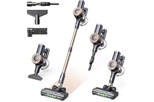 MIUZZY Cordless Vacuum Cleaner, 30Kpa Stick Vacuum with Anti-Tangle Brush and Upgraded Green Light, Up to 45Mins Runtime, Self-Standing Wireless Vacuum Cleaner for Home, Pet Hair, Carpet, Hard Floor