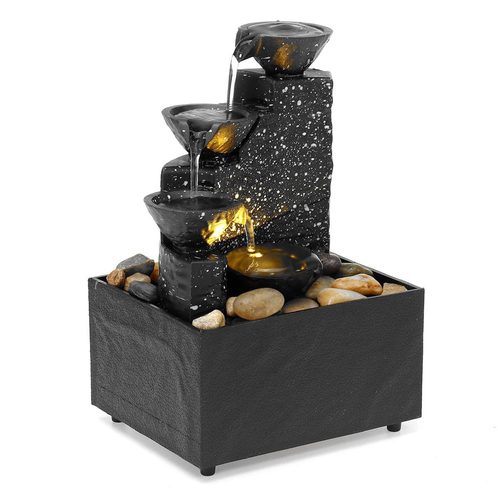 Tabletop Fountain Decorations, USB Desktop Water Fountain Ornament Crafts with Irregular Stones, LED lights, Crafts Gift Fountain for Home, Office, Bedroom, Desk, Decor