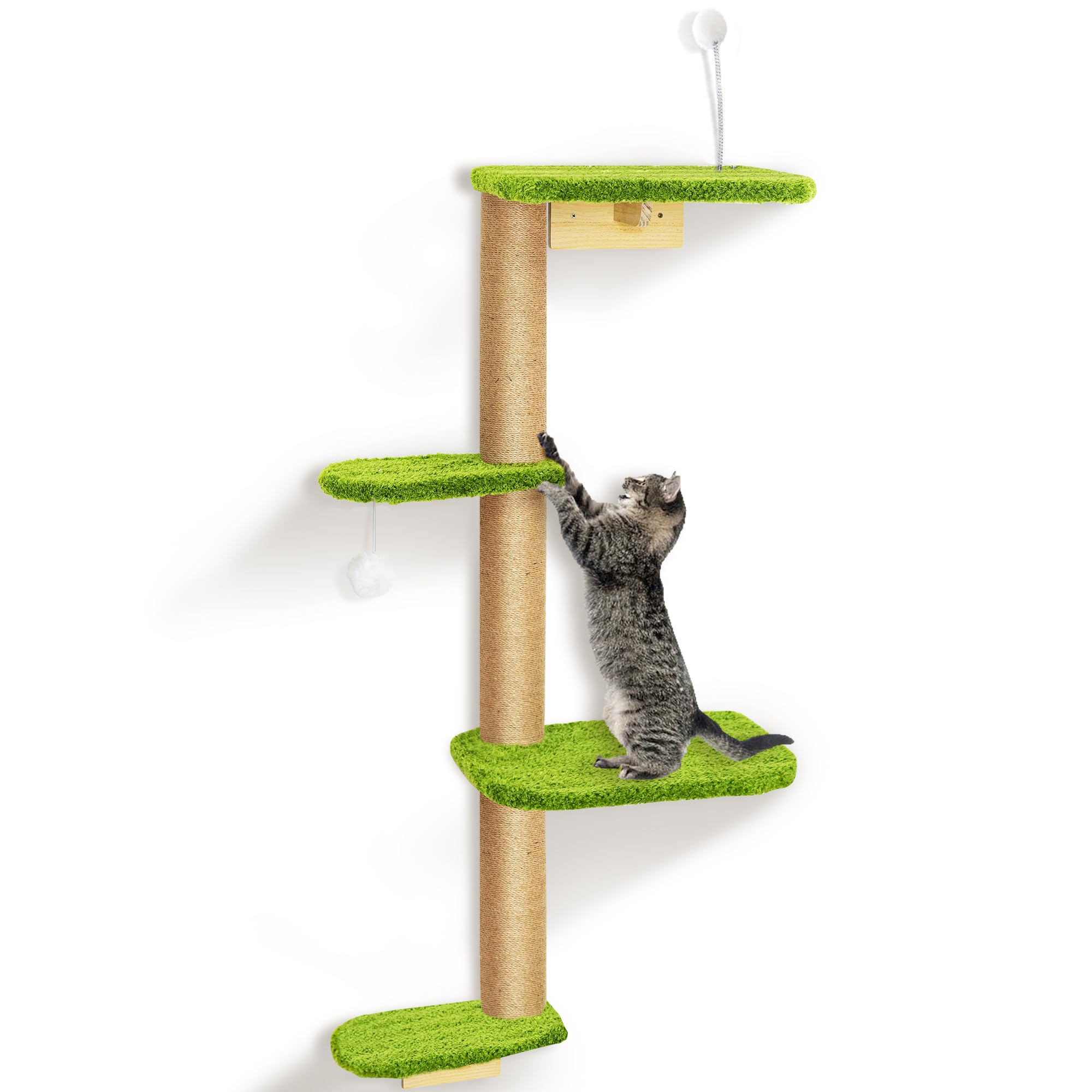 Photo 1 of Cat Wall Climber and Floating Shelves, Wall Mounted Cat Tree for Kittens & Cats Up to 30lbs, 4-Tier Adjustable Design with Green Plush Pads