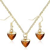 Uloveido Natural Stone Handcarved Heart Shaped Pendant Stainless Steel Necklace Earrings and Mother Jewelry Set, Valentine's and Mother's Day Gift Y4171