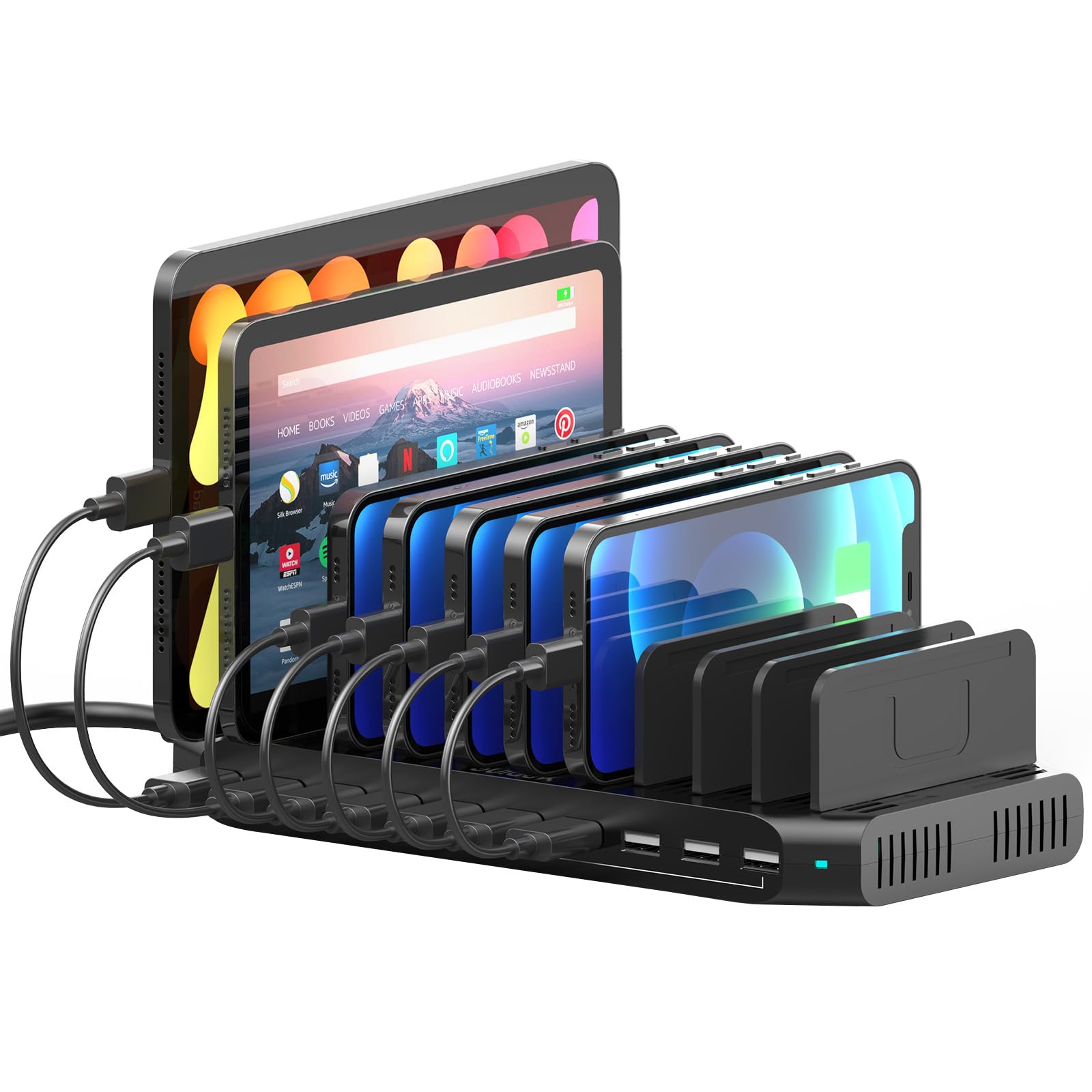 SUIDEK 10 Ports Usb Charging Hub, Ports Multi Charging Station, 60W Tablet Charging Station USB Charger for Multiple Devices with Adjustable Dividers Compatible with Tablets, Smartphones — image 1
