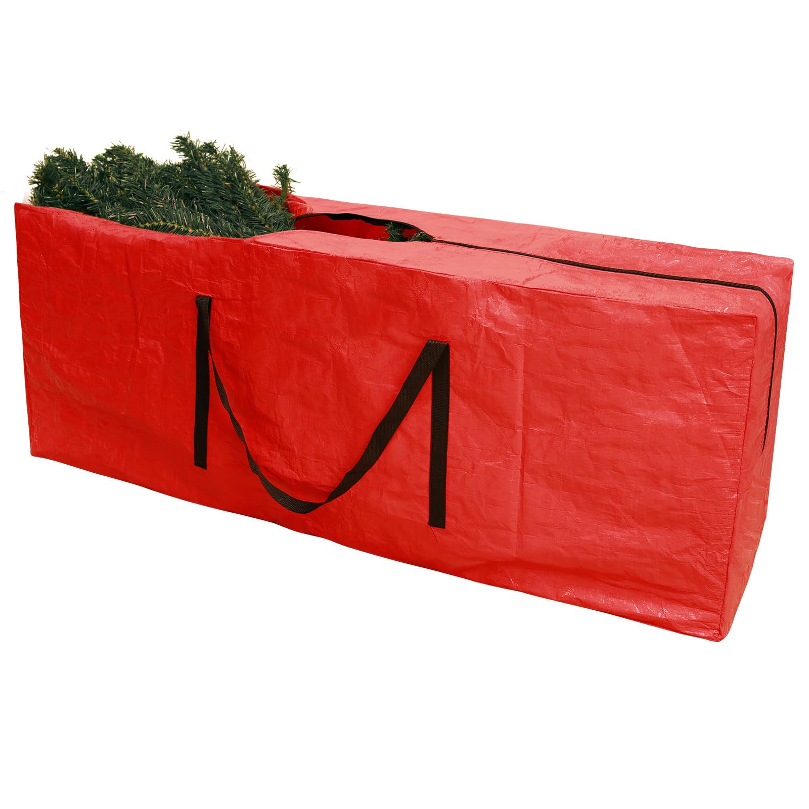 PATIO PLUS 7.5 FT Christmas Tree Storage Bags, Easy to Store with Full Zipper,Durable Reinforced Carry Handles,Wipe Clean Surface Large christmas tree storage box for Xmas Tree and Decorations Red