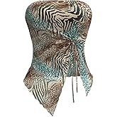 BEAUDRM Women's Y2K Cheetah Print Tube Top Leopard Backless Mesh Sheer Bandeau Crop Top Strapless Tie Party Rave Clubwear