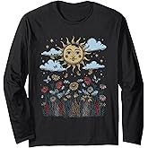 Floral Women TShirt Vintage Boho Wildflower Botanical Flower Long Sleeve T-Shirt