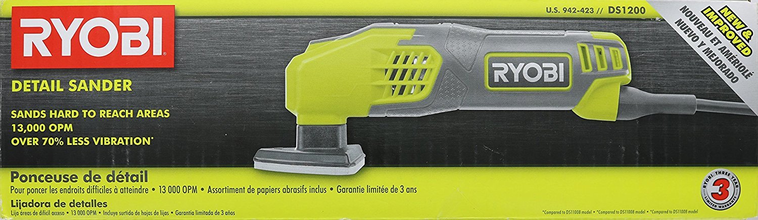 Ryobi DS1200 .4 Amp 13, 000 OBM Corded 2-7/8" Detail Sander w/ Triangular Head and 5 Sanding Pads: Industrial & Scientific