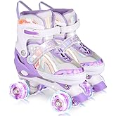 Roller Skates for Girls Boys Kids Age 3-12 Years Old Adjustable 4 Sizes with Wheels Light up, Birthday Gift for Children Teens, Indoor Outdoor