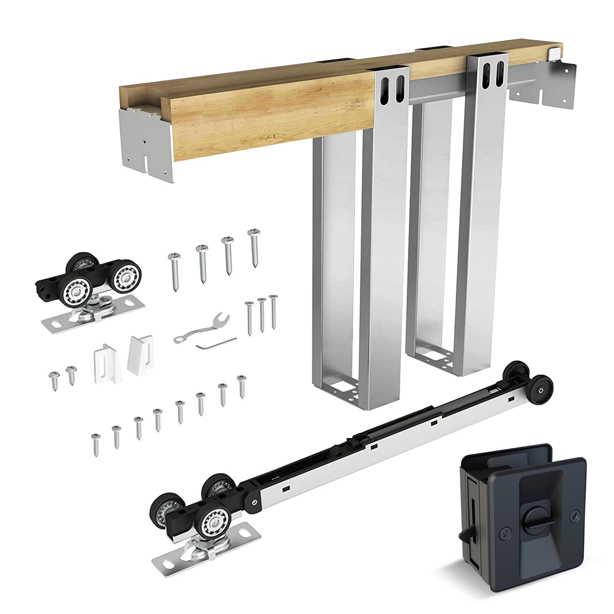 Photo 1 of BarnBase Soft Close Pocket Door Frame Kit With Black Privacy Lock, Easy to Install for 24" to 36" Wide Doors, Durable Hardware Kit
