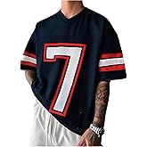 GORGLITTER Men's Y2k Jersey Shirts Oversized Graphic V Neck Short Sleeve Mesh Baggy Cool Football Streetwear Tee Top
