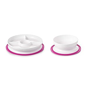 OXO Tot Stick & Stay Suction Divided Plate & Bowl Bundle - Pink