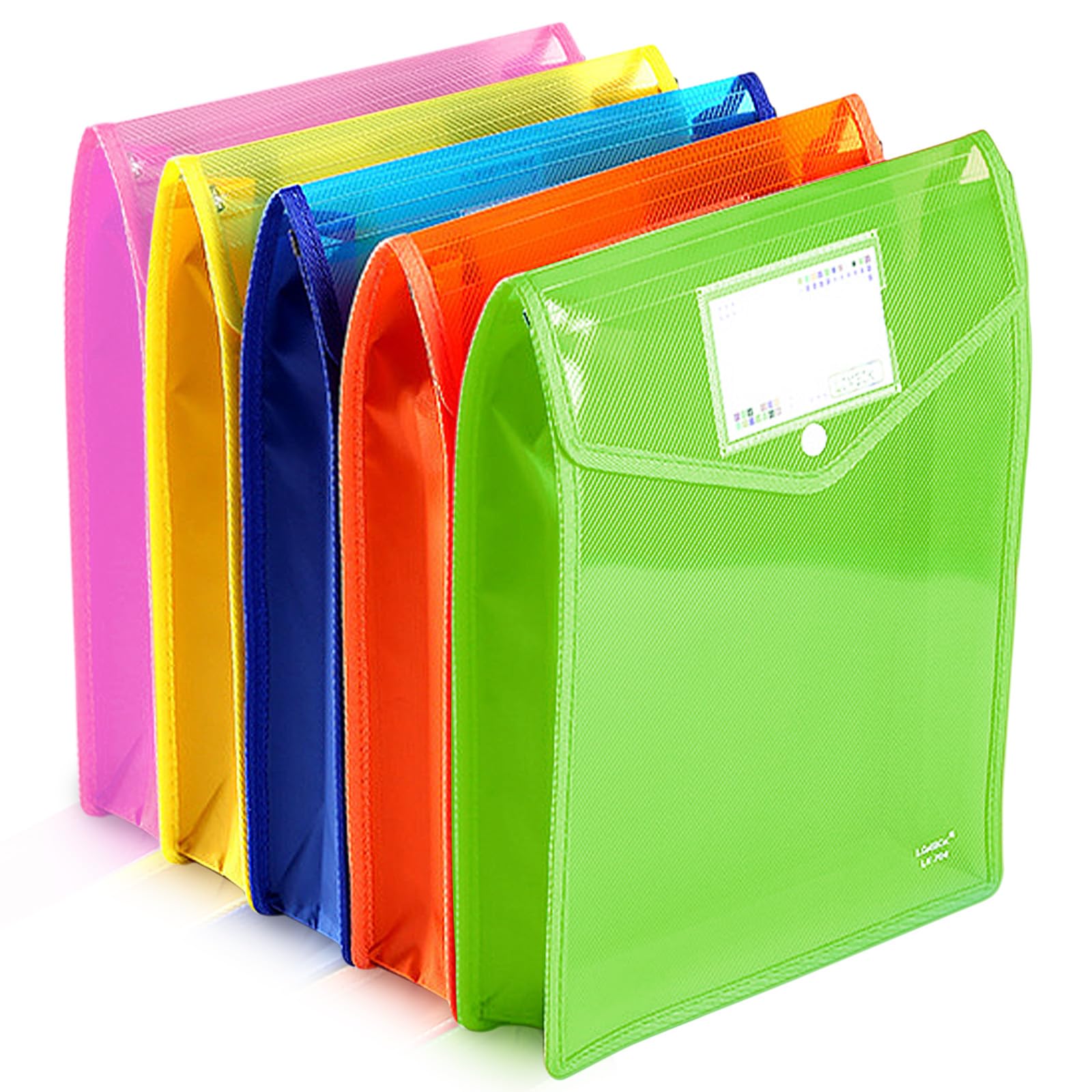 5pcs Plastic File Folders, A4 Popper Wallet Document Folder Pockets Envelopes Waterproof Wallet Folder with Snap Closure for Home School Office