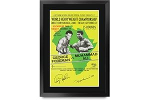 HWC Trading Foreman Ali Fight The Rumble in the Jungle George Foreman vs Muhammad Ali 16 x 12 inch Framed Gifts Printed Signed Autograph Picture for Boxing Memorabilia Fans - 16" x 12" Framed
