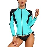 ATTRACO Long Sleeve Rash Guard Shirts for Women Full Zip Jackets Sun Protection Surfing Swimsuit