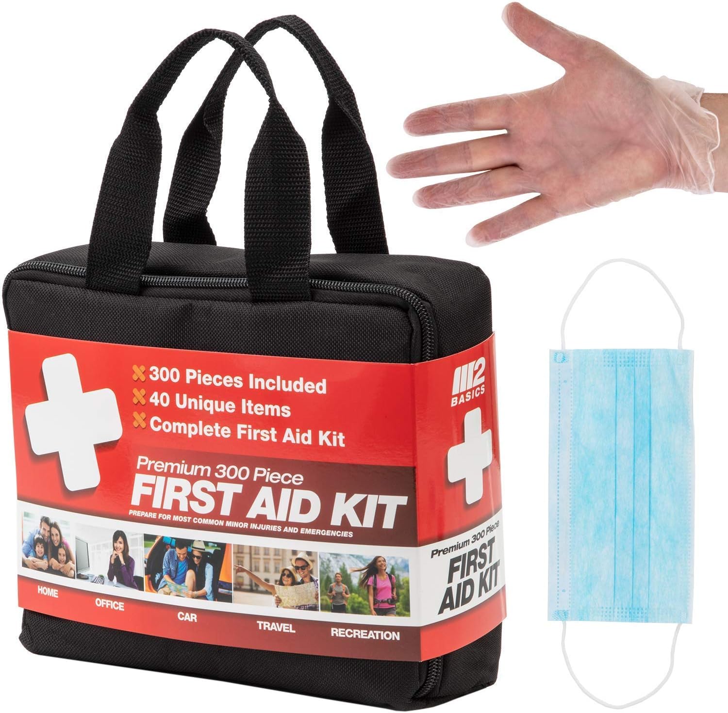 M2 BASICS 300 Piece (40 Unique Items) First Aid Kit | Free First Aid Guide | Emergency Medical Supply | for Home, Office, Outdoors, Car, Survival, Workplace: Health & Personal Care