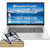 HP Essential 17 Laptop AI PC, 17.3" Touchscreen, Core i7-1355U (10 Cores, up to 5GHz Max Turbo), 16GB RAM, 1TB SSD, Backlit, FP Reader, Wi-Fi 6, Windows 11 Home, Silver, Bundle with PCO Laptop Cooler