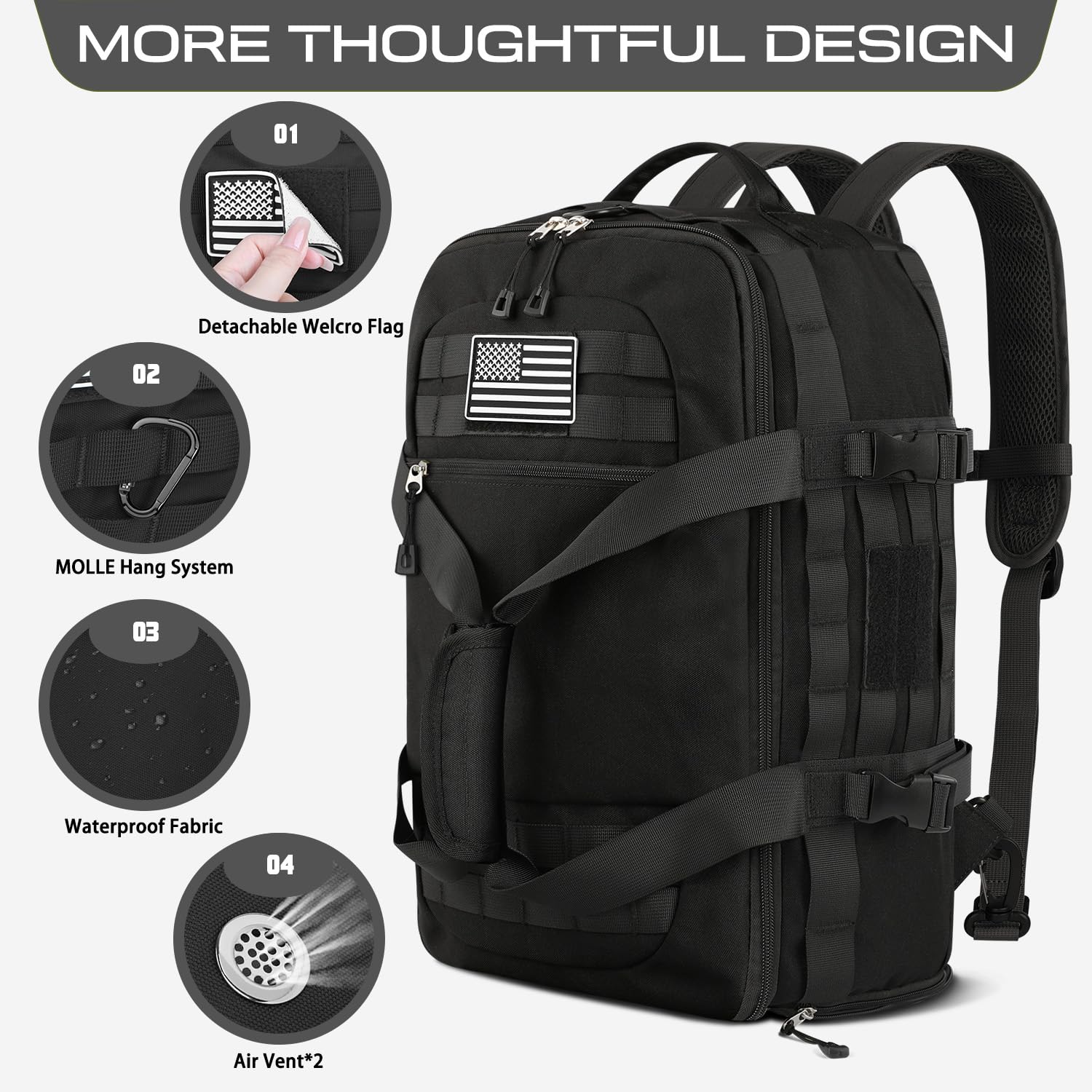 ETRONIK Gym Bags for Men Women, Tactical Duffle Bag Backpack with Shoe Compartment, 3 in 1 Carry on Travel Backpack with Wet Pocket, Weekender Overnight Range Bag for Workout Football Gym, Black