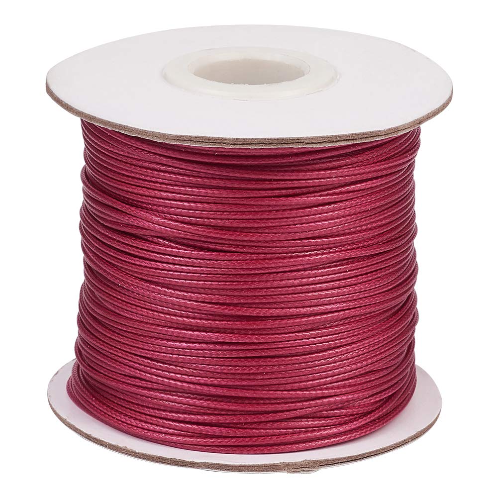 Pandahall 85 Meters/Roll 1mm Braided Waxed Polyester Cord String DIY Jewelry Craft Macrame Making Beading Thread Rope with Spool (MediumVioletRed)