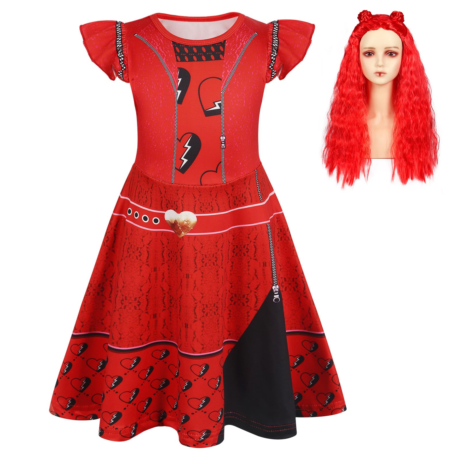 Berich Red Dress Princess Costume for Girls with Classic Wig Kids Halloween Role Play Outfits World Book Day Costumes for Girls Princess Dress 2-3 Years(Red,110)