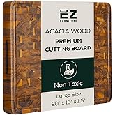 EZ FURNITURE Large (L) Acacia End Grain Cutting Board, Reversible, Knife-Friendly Charcuterie Butcher Block with Juice Groove