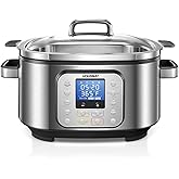 HOUSNAT Slow Cooker, 10-in-1 Programmable Pressure Cooker, 304 Stainless Steel Rice Cooker, Yogurt Maker, 6 QT Sous Vide, Del