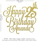 EKAM Personalised Glitter Cake Topper Custom Name Age Gold Birthday Party view 2