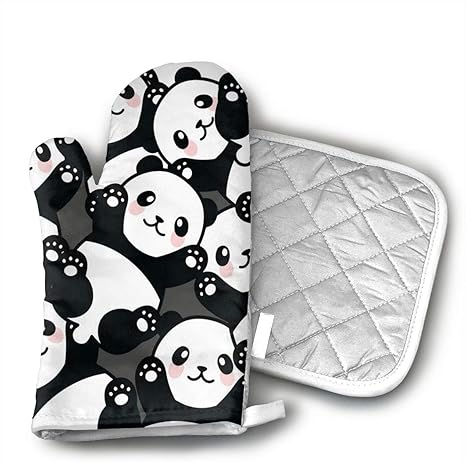 Amazon Co Jp かわいいパンダ 耐熱鍋つかみ 北欧デザイン オーブンミトン キッチン手袋 なべつかみ おしゃれ 鍋敷き 断熱グローブ 先染め 色落ちない ホーム キッチン