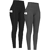 PHISOCKAT 2 Pack High Waist Yoga Pants with Pockets, Tummy Control Leggings, Workout 4 Way Stretch Yoga Leggings