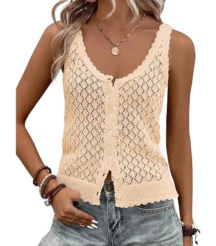SOLY HUX Women's Knitted Crop Tank Top Hollow Out Summer Tops