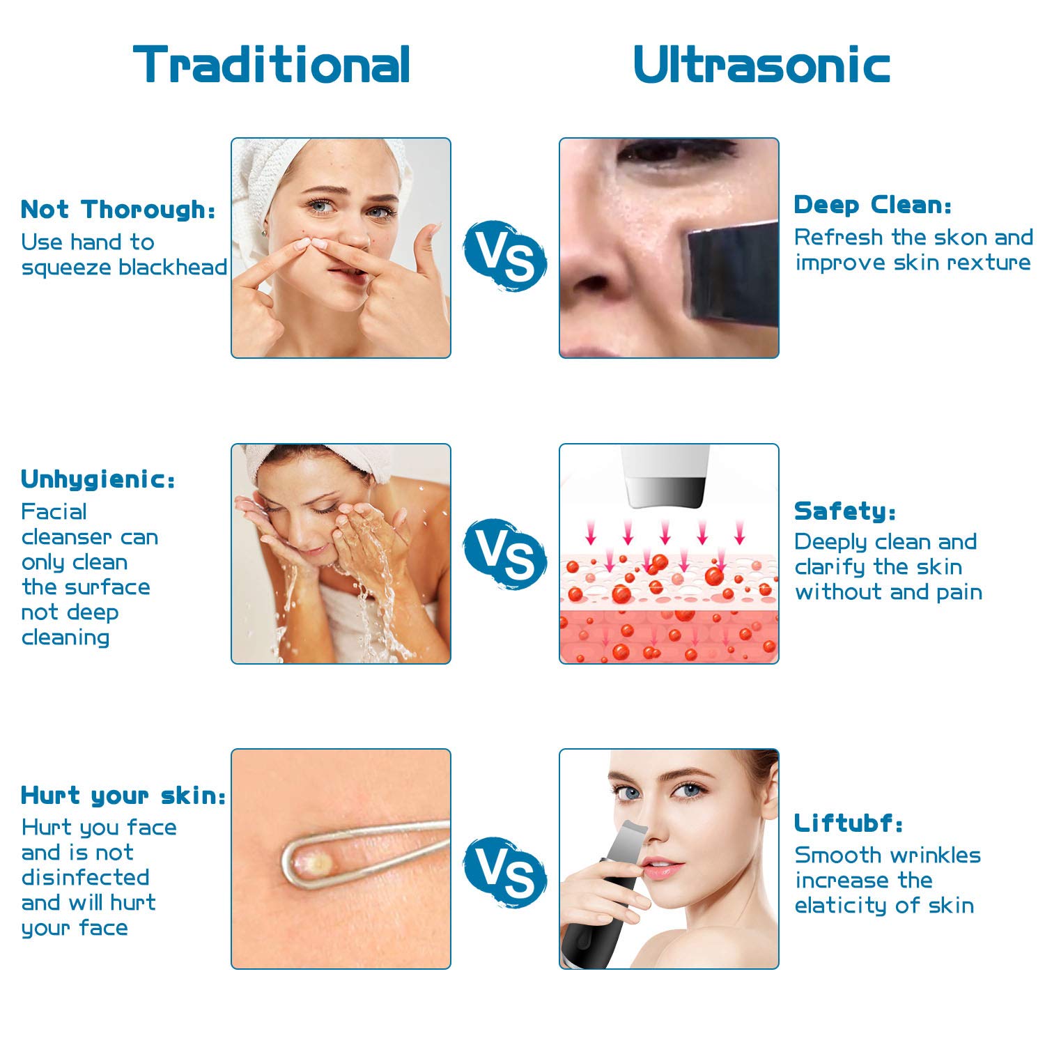 Blackhead Remover Vacuum,3 in 1 Ultrasonic Face Pores Cleaner (Black)