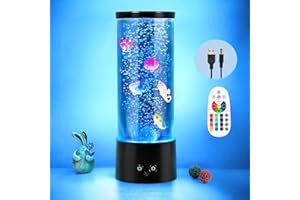 PINPON Bubble Fish Lamp Color Changing Artificial Fish Tank with USB & Battery Powered Option 4 Lighting Modes Aquarium Lamp with Remote Control Mood Light for Relax