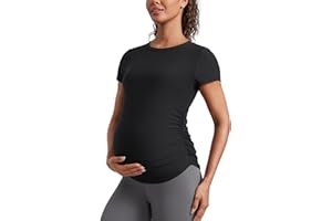 CRZ YOGA Cloudweight Maternity Shirts for Women Pregnancy Short Sleeve Side Ruched Tops Soft Yoga Casual Athletic T-Shirts