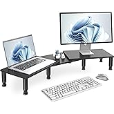 AX WABER Dual Monitor Stand Riser, Monitor Stand with Adjustable Height Steel leg, Wood Monitor Stand for Desk, Monitor Riser