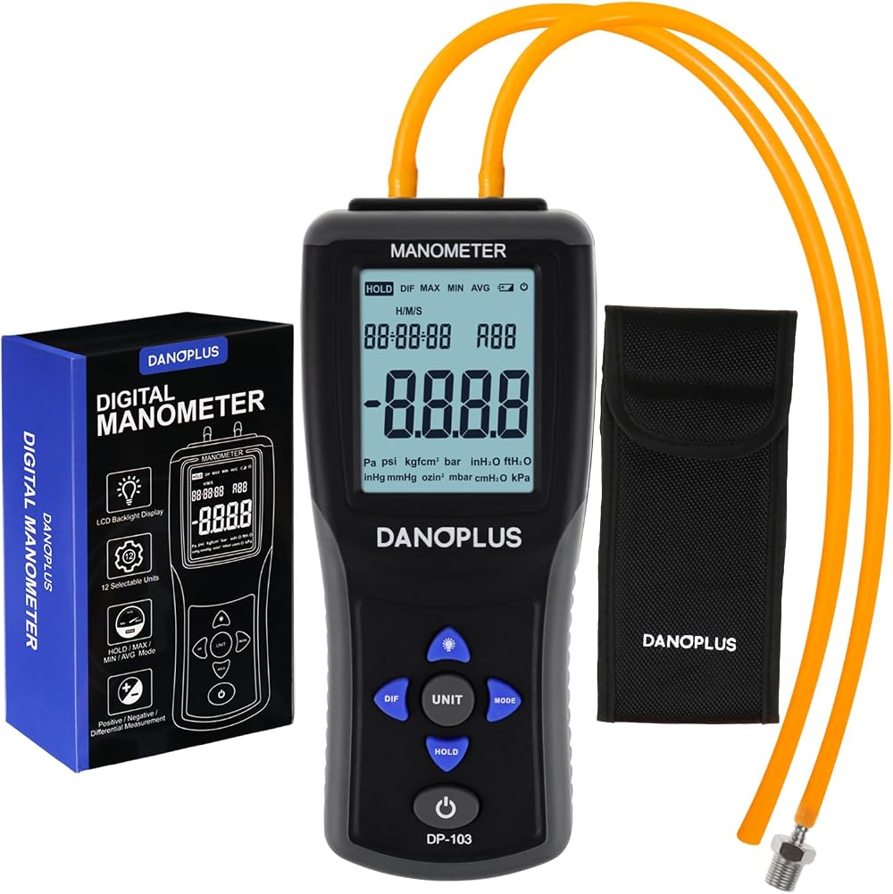 DANOPLUS DP-103 Digital Gas Pressure Manometer Gauge HVAC Air Pressure Meter