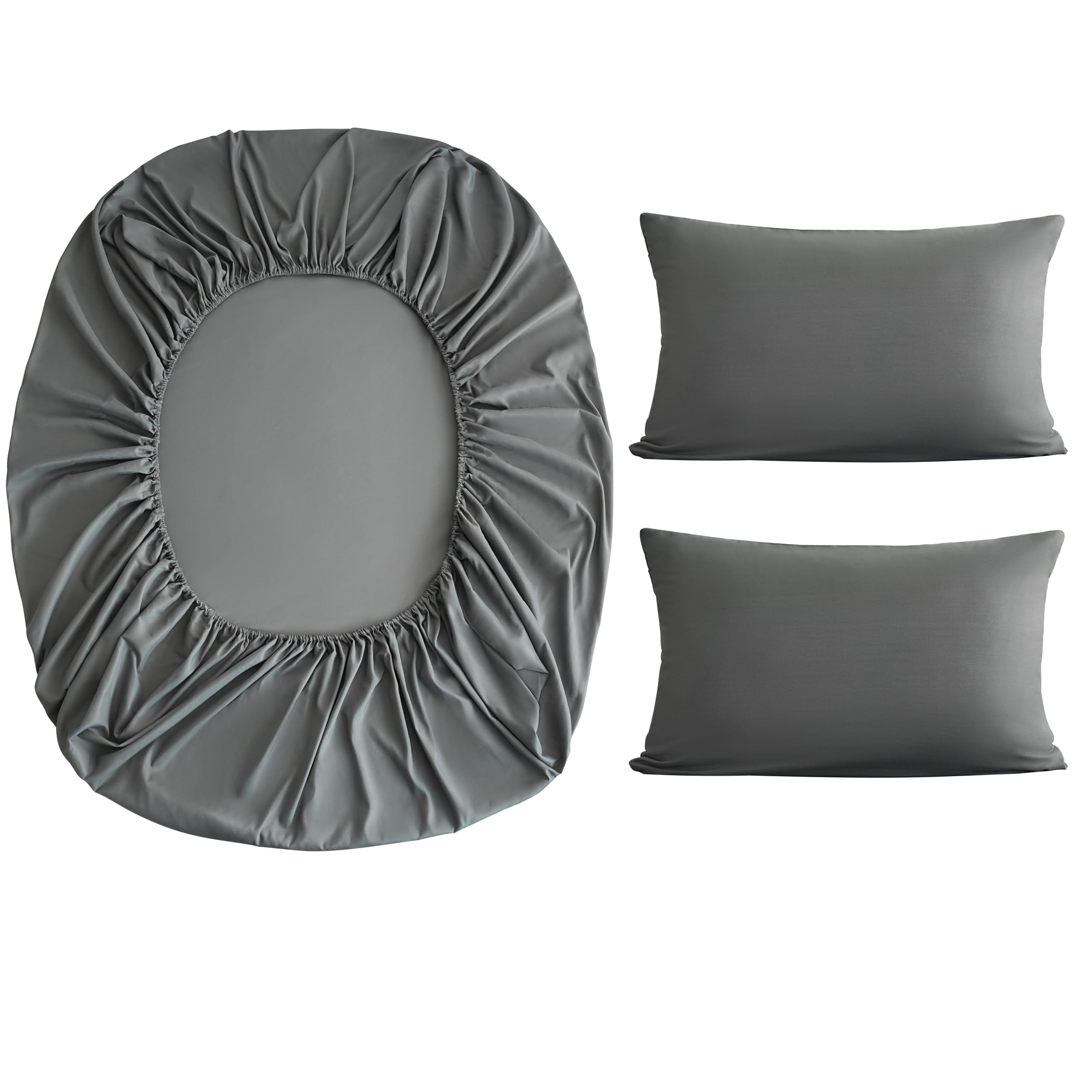 MOHAP Warm Fitted Sheet Set Double Size 30 cm Deep Pocket with 1 Bedsheet and 2 Pillowcases Polyester Grey