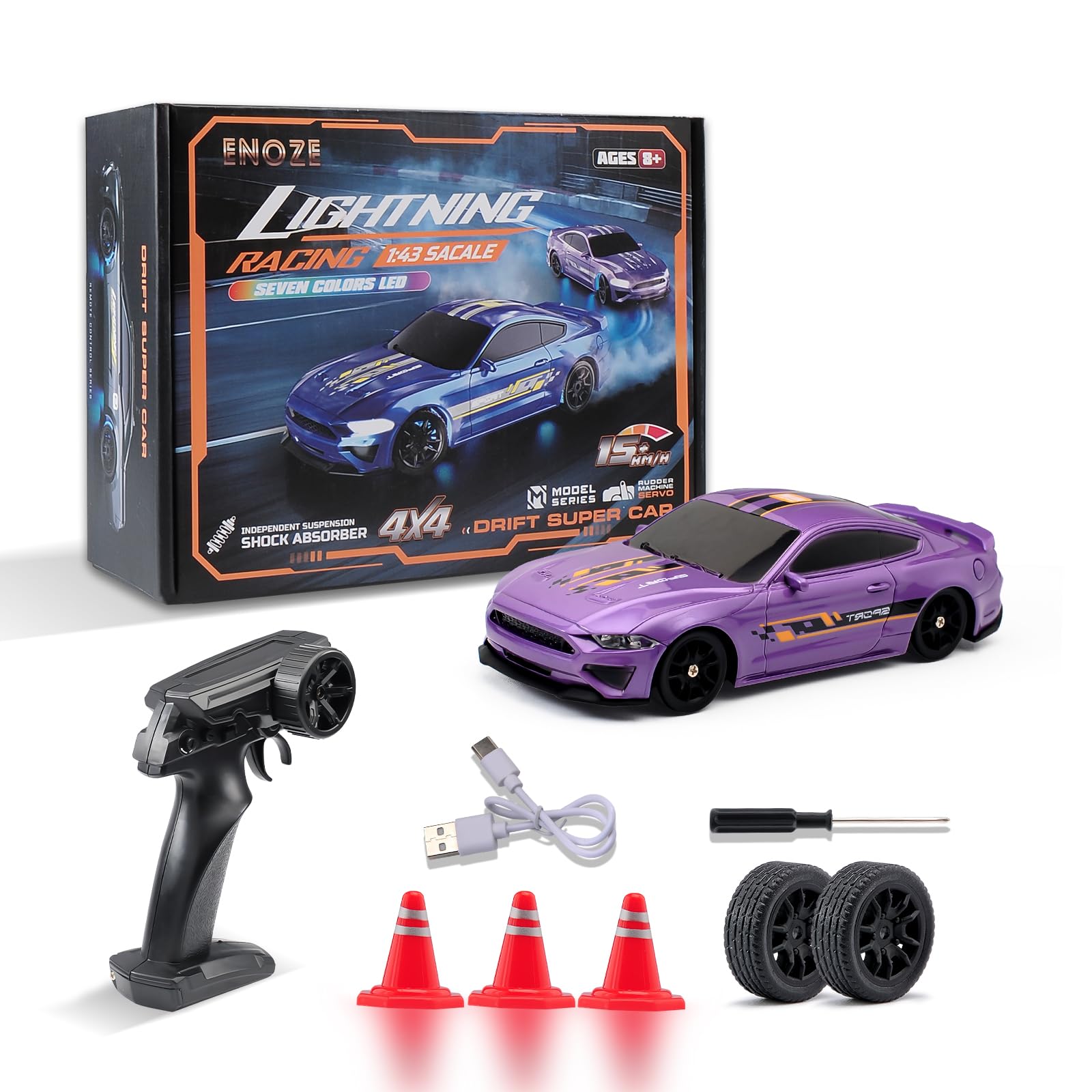 Photo 1 of 1:43 Scale Mini Racing Drift Car Model?2.4GHz Remote Control Car, 4WD High Speed Race with Lights,Racing Tires,RC Toys Hobbyist Gift for Adults, Kids, Boys, Girls (Purple)