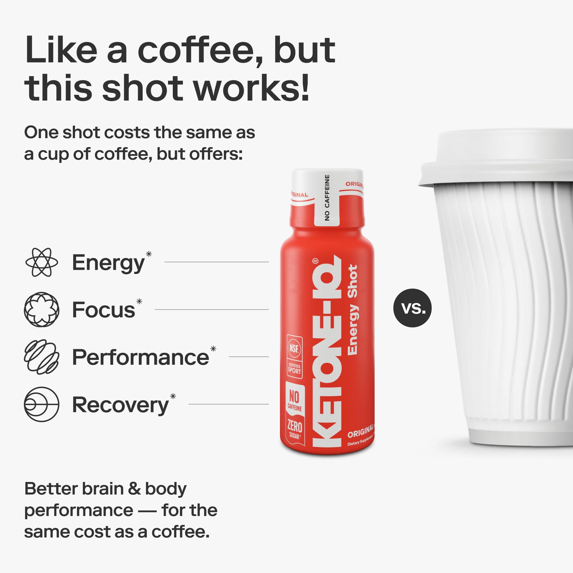 Ketone-IQ No Caffeine Exogenous Ketones Energy Shots - 24 Pack of Caffeine Free Energy Drinks with 10g Bioidentical Ketones - Sugar Free, Salt Free, and All Natural (4x6 ct)