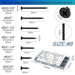 HanTof 155 Pcs Black High Hardness Drywall Screws