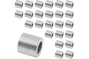 Auvotuis 25Pcs Wire Rope Stop Sleeves, 1/4 Inch (6mm) Aluminum Crimping Loop Sleeve Round Cable Stop Sleeve for Wire Rope
