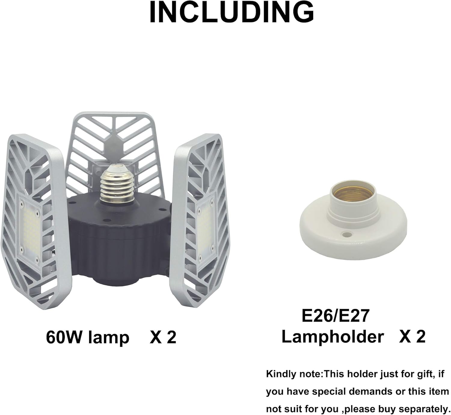 LZHOME 2-PACK LED Garage Lights, 6500Lumens E26/E27 Adjustable Trilights Garage Ceiling Light ,60W LED Garage Light, CRI>80, 5000k Nature light,Garage Lights with Adjustable Panels(No Motion Activate): Home Improvement