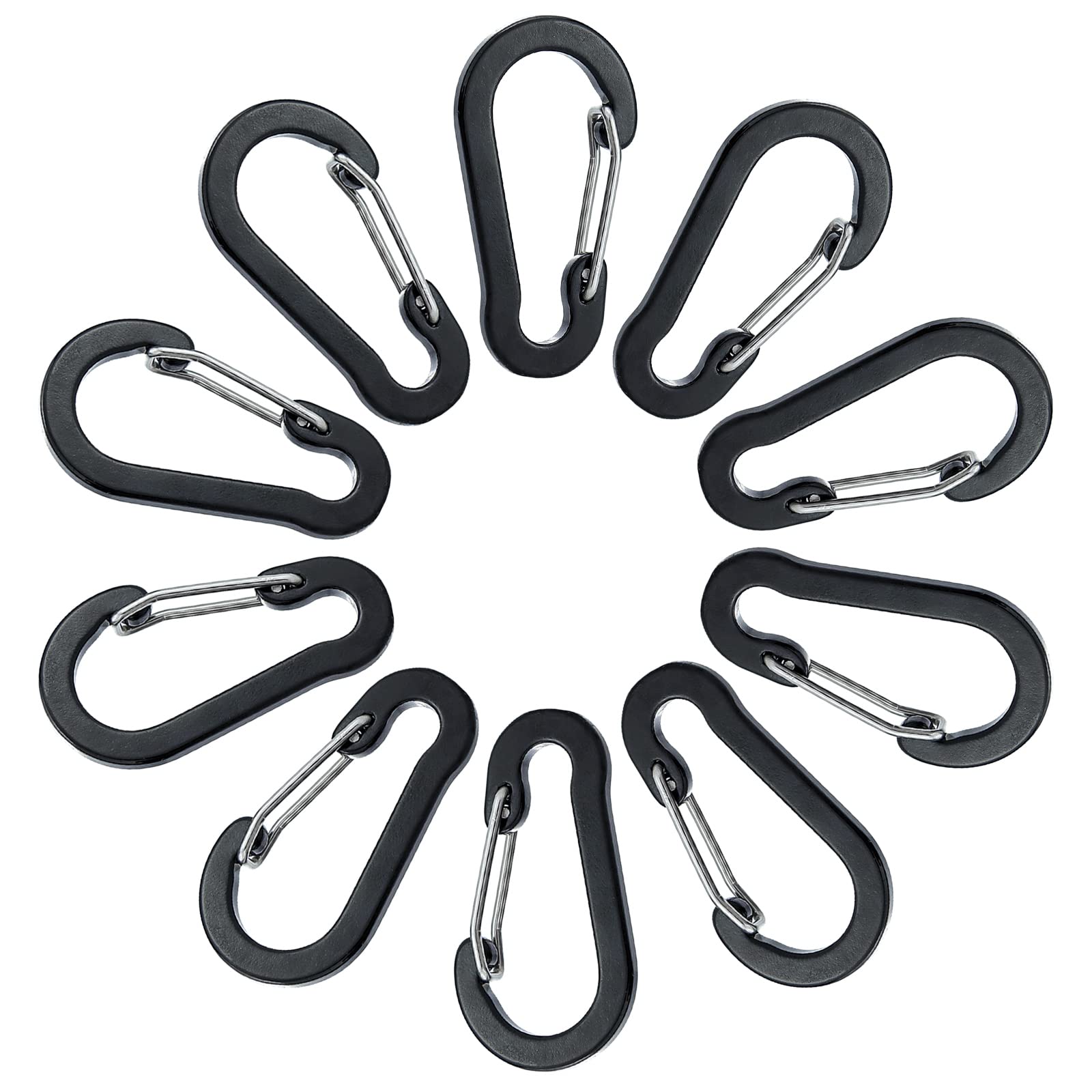 Small Carabiner Clip Aluminum Mini D-shape Spring Keyring For Keychain/Climbing/Fishing/Hiking Outdoor (Black)
