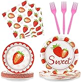 96 Pcs Strawberry Party Plates and Napkins Party Supplies Strawberry Tableware Set Spring Summer Party Decorations Favors for Strawberry Fruit Birthday Shower Serves 24