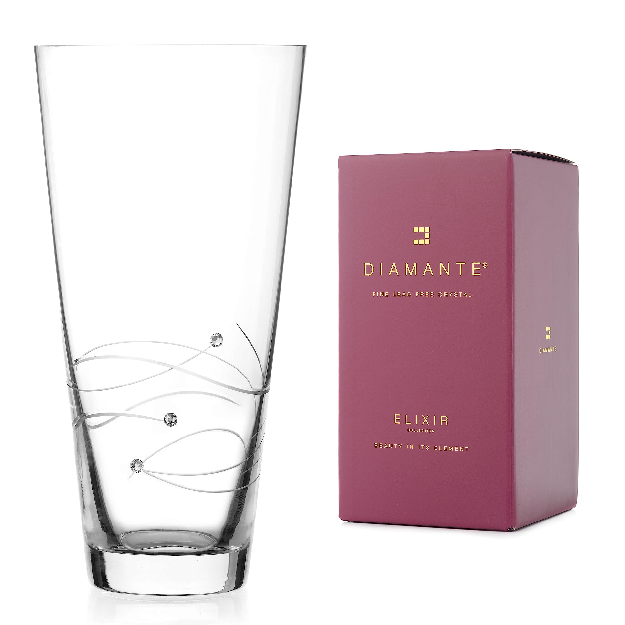 DIAMANTE Spiral Hand cut crystal glass vase decorated with Swarovski crystals 25cm in gift box